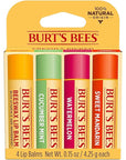 Burt's Bees Lip Balm - Original Beeswax, Cucumber Mint, Watermelon & Sweet Mandarin, With Responsibly Sourced Beeswax, Tint-Free, Natural Origin Treatment, 4 Tubes, 0.15 oz.