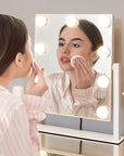 Vanity Mirror with Lights,Lighted Vanity Mirror with 9 Dimmable Bulbs for Dressing Room & Bedroom,3 Color Lighting,Modes Detachable 10x Magnification 360°Ratation(White)