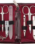 3 Swords Germany - brand quality 8 piece manicure pedicure grooming kit set synthetic leather case shiny burgundy - Made in Germany