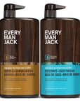 Every Man Jack Coconut + Driftwood & Amber + Sandalwood Mens Body Wash for All Skin Types - Cleanse, Hydrate, and Smell Great - Free of Parabens, Phtalates, and Dyes - 33.8 fl oz (2 Pack)