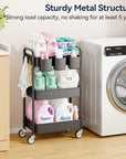 YASONIC 3 Tier Rolling Cart - Metal Utility Cart with Wheels, Hanging Cups, Hooks, Heavy Duty Mesh Rolling Storage Cart Organizer, Craft Cart for Kitchen Office, Lightweight and Sturdy