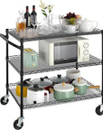 Finnhomy 3 Tier Heavy Duty Commercial Grade Utility Cart, Wire Rolling Cart with Handle Bar, Steel Service Cart with Wheels, Kitchen Carts on Wheels, Metal Cart Shelf Size 24" D x 36" W, NSF, Black