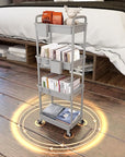 4 Tier Rolling Utility Cart with Handle,REBECAT Utility Cart Made of Multifunctional Storage Organizer Tool for Kitchen,Bathroom,Living Room,Office(Gray)