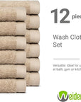 100% Cotton Washcloths Set 13” x 13” | Sand Towels | Set of 12 Ultra Soft and Highly Absorbent Washcloths Sets for Bathroom, Gym, Hotel, Spa | Machine Washable Face Towel