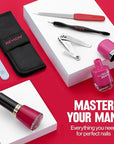 Revlon Manicure Essentials Kit with Travel Case, Nail Care Set with Dual Ended Cuticle Trimmer, Curved Blade Clippers, Compact Emeryl File & Buffer (Pack of 1)