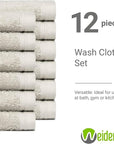 100% Cotton Washcloths Set 13” x 13” | Silver Towels | Set of 24 Ultra Soft and Highly Absorbent Washcloths Sets for Bathroom, Gym, Spa | Machine Washable Face Towel