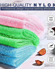UJFQBH 3 Piece Bright Style African exfoliating net Exfoliating Shower Set Long Bath Sponges for Smooth, Refreshed Skin, The Exterior Gleams - Ideal for Daily Use (Bright Pink, Blue, Green)