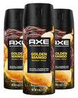 AXE Fine Fragrance Collection Premium Deodorant Body Spray for Men Golden Mango 3 Count With 72H Odor Protection and Freshness Infused with Mango, Mandarin, and Vetiver Essential Oils 4 oz