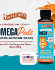 Barlean's Omega Pals Eye Health Liquid, Tangerine Flavored Omega 3 for Kids, Fish Oil Supplement with 500 mg of EPA & DHA Plus Lutein & Zeaxanthin Vitamins for Blue Light Support, 8 oz