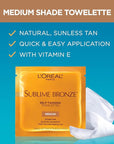 L'Oreal Paris Sublime Bronze Self Tanning Towelettes, Streak-Free, Natural Looking Tan, 6 ct (Pack of 2)