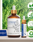 HIQILI 100ML Cypress Essential Oil, 100% Natural for Diffuser, Skin Care, Includes 10ML Travel Bottle - 3.38 Fl Oz
