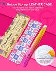 Expert Eyebrow Hair Removal Tweezer with Leather Case, GlamTweeler High Precision Slant Tip Stainless Steel Tweezers for Men and Women (Sparkle Fuchsia & Yellow)