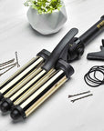 Hot Tools Pro Artist 24K Gold Digital 3 Barrel Hair Waver | Long Lasting Defined Waves (Jumbo Size)