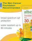 Alba Botanica Sunscreen for Face, Fragrance-Free Hawaiian Face Sunscreen Lotion, Broad Spectrum SPF 30, Water Resistant and Biodegradable, 3 fl. oz. Bottle