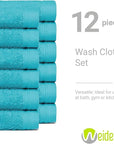 100% Cotton Washcloths Set 13” x 13” | Teal Blue(Turquoise) Towels | Set of 12 Ultra Soft and Highly Absorbent Washcloths Sets for Bathroom, Gym, Hotel, Spa | Machine Washable Face Towel