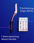 Schick Hydro Silk Dermaplaning Wand, Dermaplaning Tool for Face | Dermaplane Razor for Women Face, Eyebrow Razor, Peach Fuzz Remover, Includes 1 Weighted Metal Handle with 3 Refill Blades