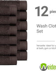 100% Cotton Washcloths Set 13” x 13” | Chocolate Towels | Set of 18 Ultra Soft and Highly Absorbent Washcloths Sets for Bathroom, Gym, Hotel, Spa | Machine Washable Face Towel