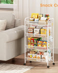 TOOLF 4-Tier Rolling Cart, Metal Utility Cart with 3 Hooks, Easy Assemble Mobile Storage Trolley On Wheels, Metal Shelving Units Kitchen Bathroom Laundry Room