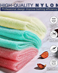 UJFQBH 3 Pieces African Net Sponge, African exfoliating net African Net Long Net Bath Sponge Exfoliating Shower Body Scrubber Back Scrubber Skin Smoother(Pink, Green, Off-White)