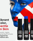 Blue Squid PRO Red White Blue Face Paint Stick - Waterproof Body Paint For Adults & Kids Eye Black Baseball, Eyeblack Softball - Hypoallergenic Twist-Up Non-Toxic Makeup Stick - Cosplay, Sports & SFX