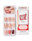 KISS imPRESS No Glue Mani Press On Nails, Design, 'Before Sunset', Multicolor, Short Size, Squoval Shape, Includes 30 Nails, Prep Pad, Instructions Sheet, 1 Manicure Stick, 1 Mini File