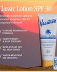 Vacation Classic Sunscreen Lotion SPF 30 3-Pack, Water Resistant Broad Spectrum Sunscreen Sun Block, Vegan Sun Tanning Lotion, Body Lotion with SPF, Travel Size Sunscreen, 3.4 fl. Oz. (Pack of 3)