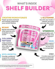 Creatine for Women | Creatine Monohydrate + BCAA Powder Myo-Inositol Collagen Biotin Hyaluronic Acid Folate L Glutamine Vitamin D3 Iron Zinc D-Chiro-Maca Digestion Shelf Builder by Clean Nutra