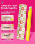 Expert Eyebrow Hair Removal Tweezer with Leather Case, GlamTweeler High Precision Slant Tip Stainless Steel Tweezers for Men and Women (Chartreuse Yellow)