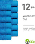 100% Cotton Washcloths Set 13” x 13” | Petrol Towels | Set of 12 Ultra Soft and Highly Absorbent Washcloths Sets for Bathroom, Gym, Hotel, Spa | Machine Washable Face Towel