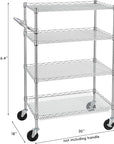 Finnhomy 4 Tier Heavy Duty Commercial Grade Rolling Cart with Handle Bar, Metal Wire Utility Cart with Wheels, Service Trolley on Wheels, Shelf Size 18" D x 30" W, NSF Listed, Chrome