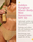 Kopari Golden Sunglaze Sheer Body Mist Sunscreen SPF 50, Infused with Shimmering Body Oil, Hydrating Mist, Hydrates, Brightens, Gives Skin a Glowy Finish, Lightweight, Fast-Absorbing.