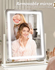 ROLOVE 22x18 Inch Vanity Mirror with Lights, 3 Color Dimmable LED Lighting, Smart Touch Control & 360° Rotation, Large Makeup Mirror for Bedroom, Dressing Room (White)