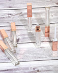 Mini Skater 6pcs 5ML Clear Empty Lip Gloss Tubes With Wand Reusable Refillable Travel Dispenser Bottle Vial With Rubber Stopper Cosmetic Container For Lipstick Balm Lip Glaze DIY Making (Rose Gold)