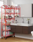 Slim Rolling Storage Cart, 6 Tier Metal Kitchen Rolling Utility Cart with Lockable Wheels for Kitchen, Bathroom, Laundry Room, Small Narrow Spaces (Red 10 Inches)