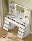 VASAGLE Kailyn Collection - Vanity Desk with Mirror and 9 LED Bulbs, Vanity Makeup Table with Power Outlets, Dressing Table with 9 Drawers, for Bedroom, Cloud White URDT141WB01S