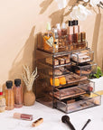 Sorbus Acrylic Makeup Organizer Set, 7-Drawer Vanity & Countertop Cosmetic Storage with Small & Wide Compartments, Bronze Glow Makeup Storage for Brushes, Jewelry – Holiday Gift for Women & Teens
