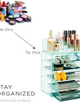 Sorbus Acrylic Makeup Organizer Set, 6-Drawer Vanity & Countertop Cosmetic Storage with Small & Wide Compartments, Teal Thrill Makeup Storage for Brushes, Jewelry – Holiday Gift for Women & Teens