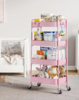 TOOLF 4-Tier Metal Rolling Cart with Wheels, Storage Utility Organizer Cart for Kitchen, Bathroom, Office, Baby Essentials & Makeup - Lockable Casters, Easy Assembly, Large Capacity, Pink