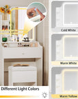 LIKIMIO Small Makeup Vanity Desk with Mirror and Lights, Vanity Table Set with Storage Drawer, Chair and Three Shelves, Bedroom, White