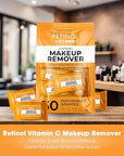 Retinol + Vitamin C Individually Wrapped Makeup Remover Wipes, travel essentials for Travel & On the Go, women facial cleansing towelettes, removes makeup mascara & sunscreen - 30 single face wipes