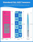Expert Slant Tip Tweezers with Leather Case, GlamTweeler Sharp & Precision Stainless Steel Tweezer for Eyebrows, Facial Hair and Fine Hairs Removal (Sparkle Blue & Silver)