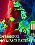 UV Neon Green Face Body Paint Stick, Colored Professional Full-Coverage Oil-Based Eye Black Stick for Halloween Cosplay Christmas, Face Painting Foundation Makeup Glow in the Dark Party Supplies-08