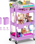 Goovilla 3 Tier Rolling Utility Cart Organizer with Removable Drawer, Stable and Sturdy Purple Rolling Storage Carts with 2 Lockable Wheels for Bathroom, Kitchen, Snack, Craft, Makeup, Baby Essentials