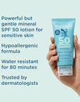 Blue Lizard SENSITIVE Mineral Sunscreen with Zinc Oxide, SPF 50+, Water Resistant, UVA/UVB Protection with Smart Cap Technology - Fragrance Free, 3 oz. Tube