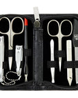 3 Swords Germany – brand quality 8 piece manicure pedicure grooming kit set for professional nail care with synthetic leather case ostrich black - Made in Germany