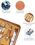 FAMILIFE Manicure Set, Nail Professional Kit Manicure Kits Nail Clipper Sets, 13PCS Stainless Steel Pedicure Sets Mens Grooming Tool, with Brown Leather Travel Case for Men