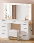 DWVO Makeup Vanity with LED Mirror, 11-Drawer Vanity Table with Touch-Control Lights