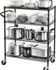 Finnhomy 4 Tier Heavy Duty Commercial Grade Rolling Cart with Handle Bar, Metal Wire Utility Cart with Wheels, Service Trolley on Wheels, Shelf Size 18" D x 36" W, NSF, Black
