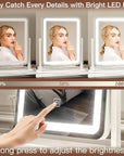FENNIO Vanity Mirror with Lights - 15"x12.6" LED Lighted Makeup Mirror, Large Makeup Mirror with Lights, Touch Screen with 3-Color Lighting, Dimmable, for Vanity Desk Tabletop, Bedroom