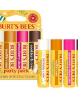 Burt's Bees Lip Balm Party Pack - Birthday Cake, Waffle Cone, Strawberry Shortcake, and Cookies & Cream, All Day Moisturizer, Tint-Free, Natural Origin Conditioning Lip Treatment, 4 Tubes, 0.15 oz.